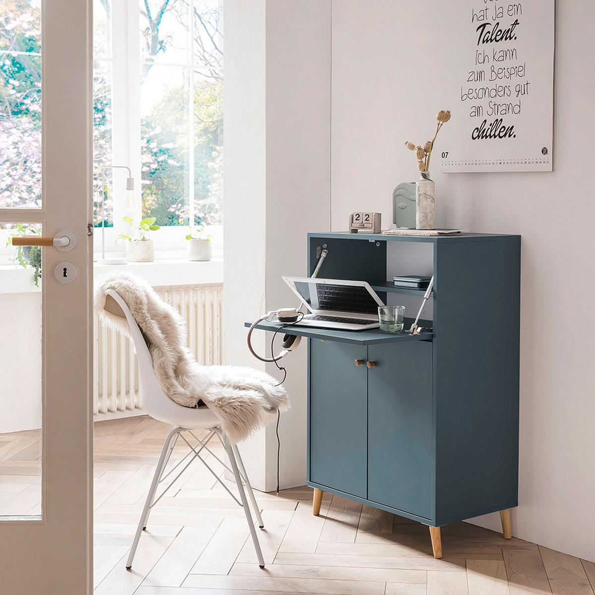 Sektretär Serie 500 Blau ca. 65,2x101,7x39cm - Blau/Weiß, MODERN, Holz/Holzwerkstoff (65,2/101,7/39cm) - MID.YOU