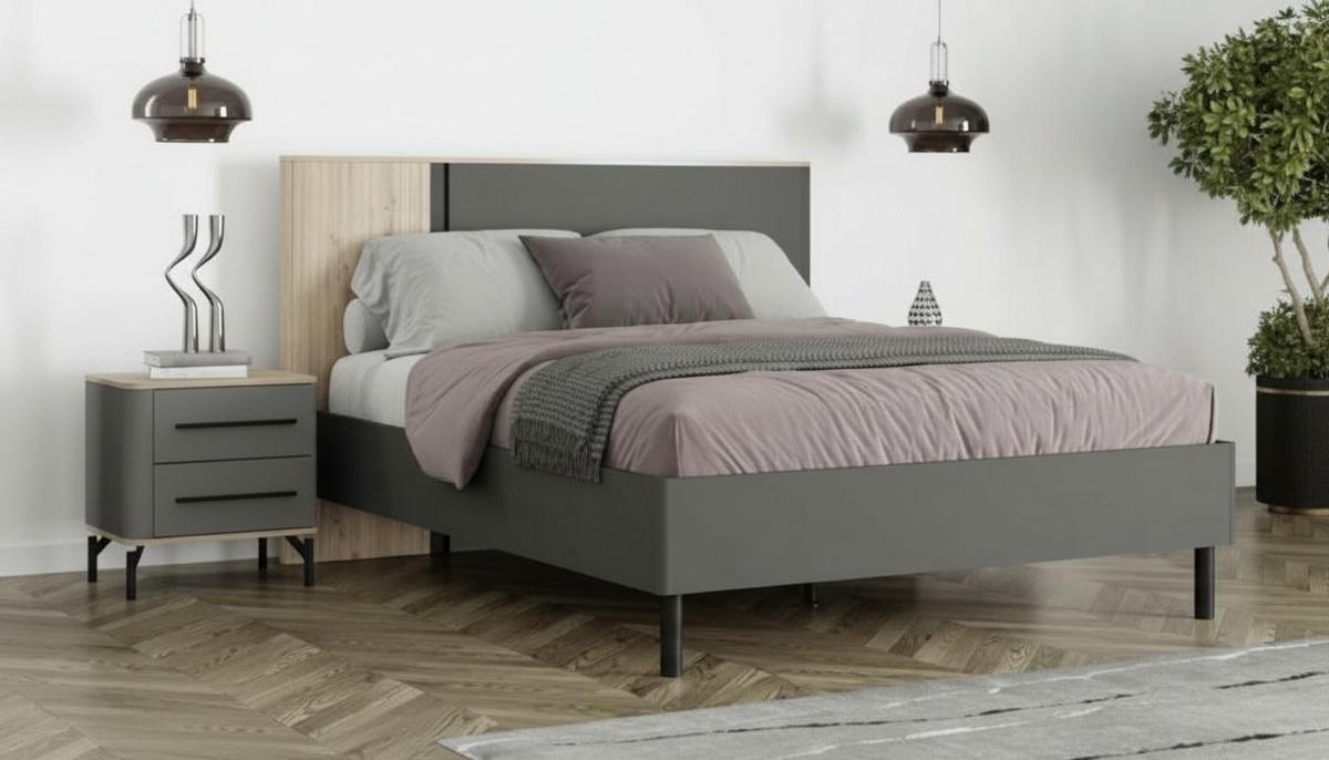 Ágykeret Fejvéggel Sinop - grafitszürke/fekete, Modern, faalapú anyag (180/200cm)