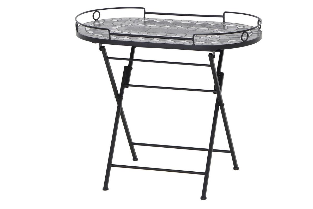 Gartenbeistelltisch Mosaik ca. 67,5x41x60 cm klappbar - Schwarz, KONVENTIONELL, Keramik/Metall (67,5/41/60cm) - Siena Garden