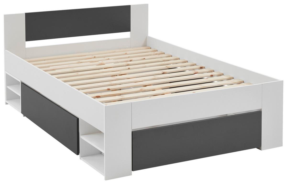 Bett Azurro 2-140 Weiss/Anhrazit - Weiss/Anthrazit, Modern, Holzwerkstoff (140/200cm) - Mömax