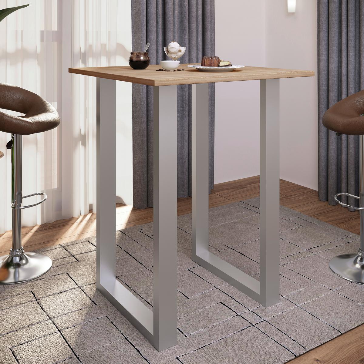 Bartisch XONA Silber/Eiche ca.80x102x80cm - Silberfarben/Sonoma Eiche, KONVENTIONELL, Holzwerkstoff/Metall (80/102/80cm)