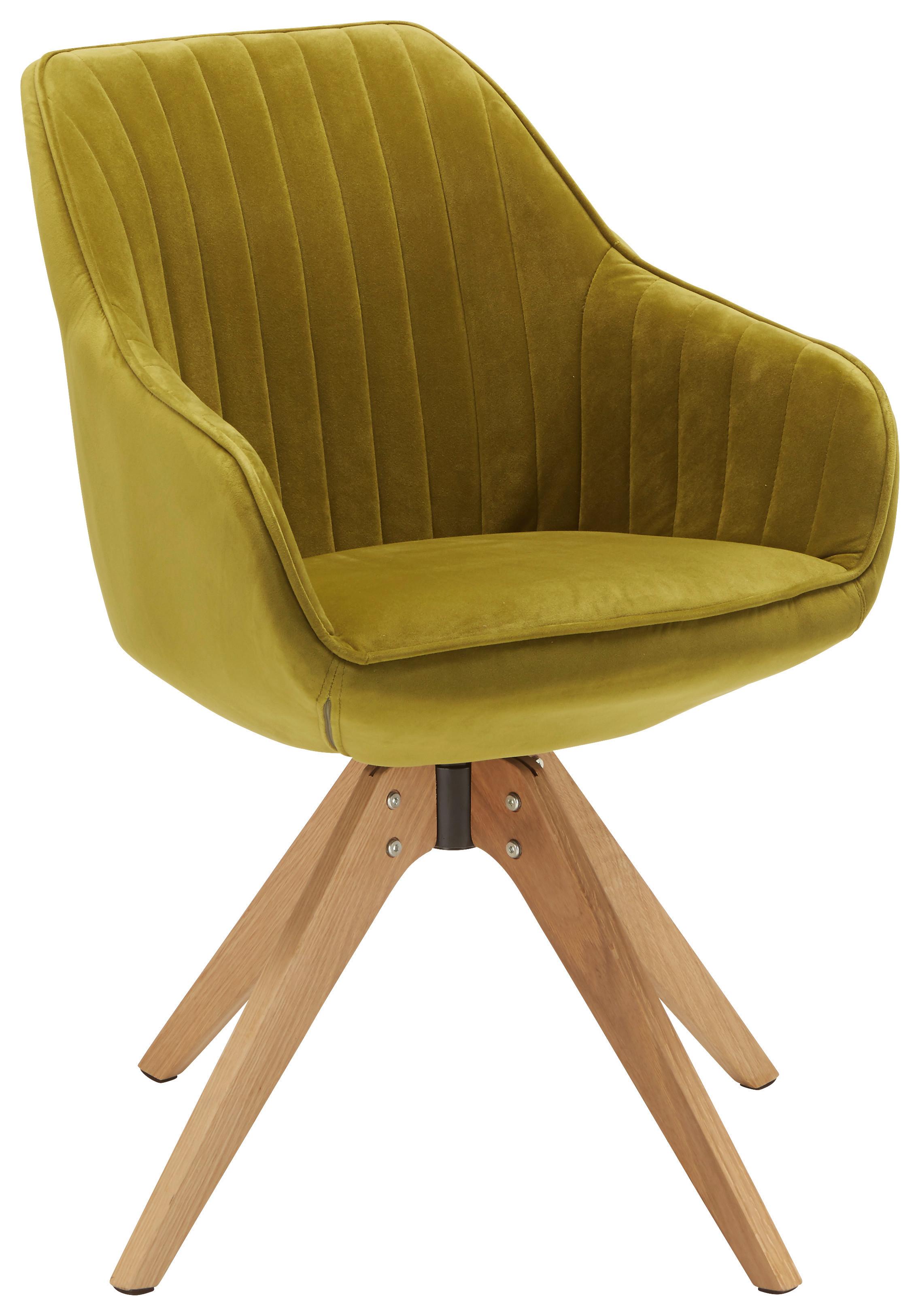 Stol Chill, Zelena - barve hrasta/zelena, tekstil/les (60/83/65cm) - Premium Living