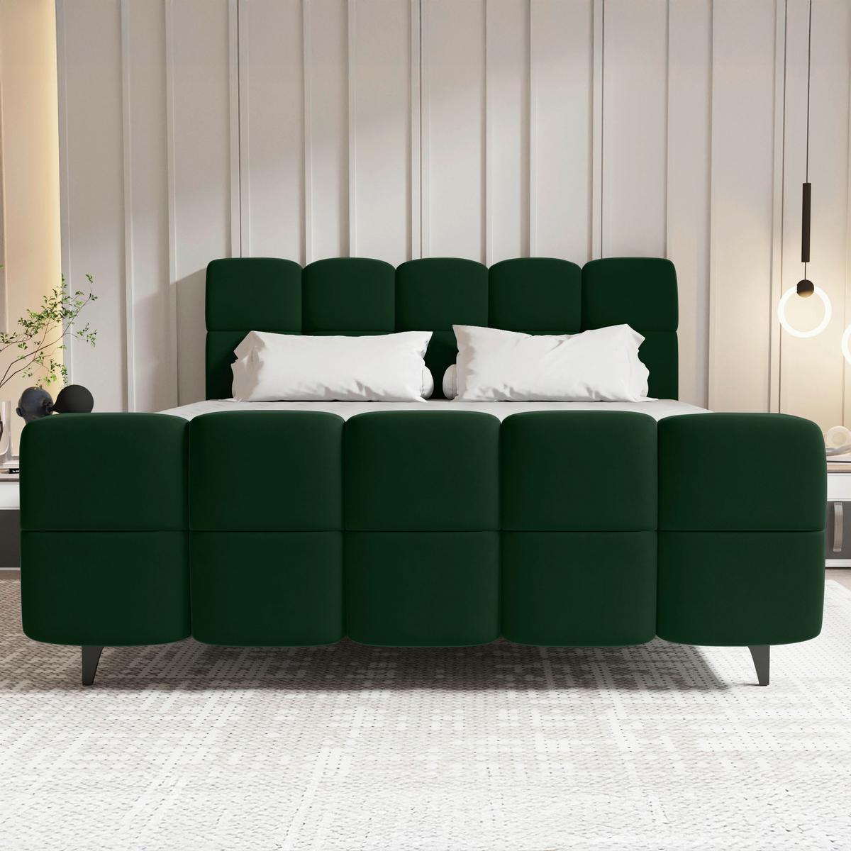 Boxbett Mona Dunkelgrün ca. 160x200cm - Dunkelgrün/Schwarz, KONVENTIONELL, Kunststoff/Textil (160/200cm) - Mömax