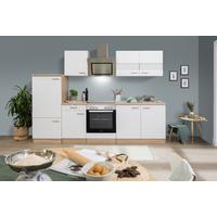 Küchenblock Merle mit Geräten ca. 270 cm Weiß - Edelstahlfarben/Eichefarben, Basics, Holzwerkstoff/Metall (270cm) - Respekta