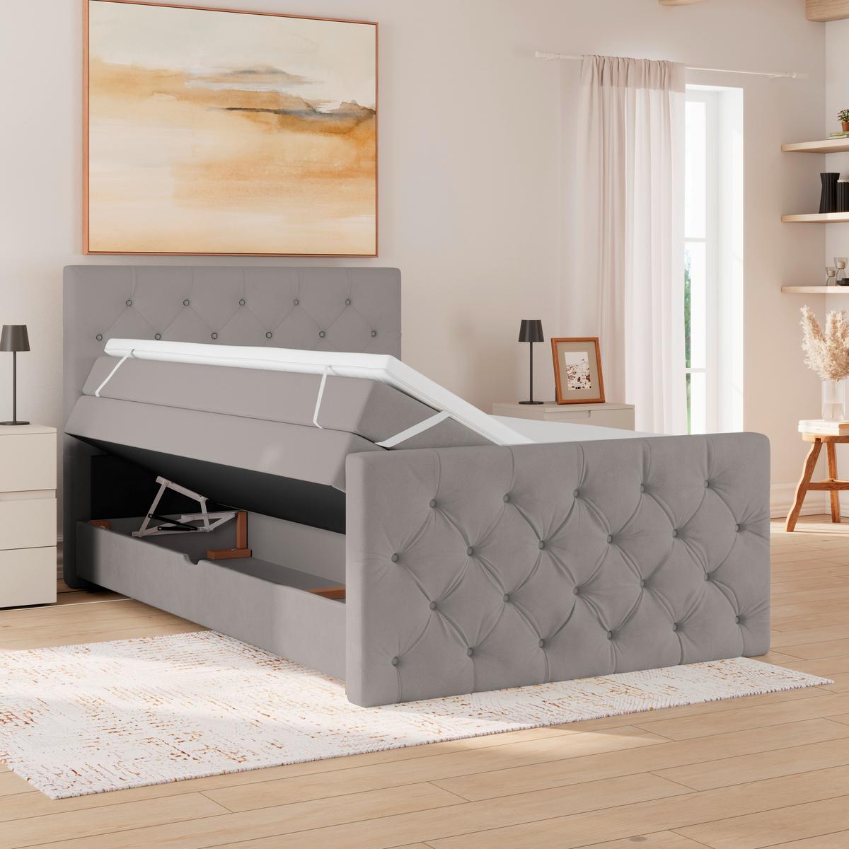Boxspring Krevet Elio - srebrne boje/bež, Romantično / ladanjski, tekstil/plastika (140/200cm) - Modern Living