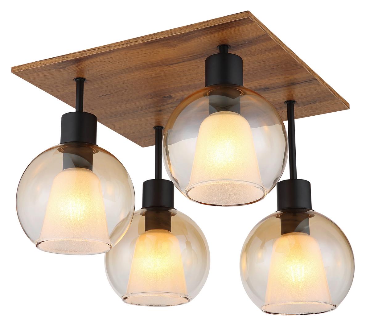 Stropna Svjetiljka Barry - tamno smeđa/prozirno, Basics, staklo/drvni materijal (43/43/38cm) - Globo