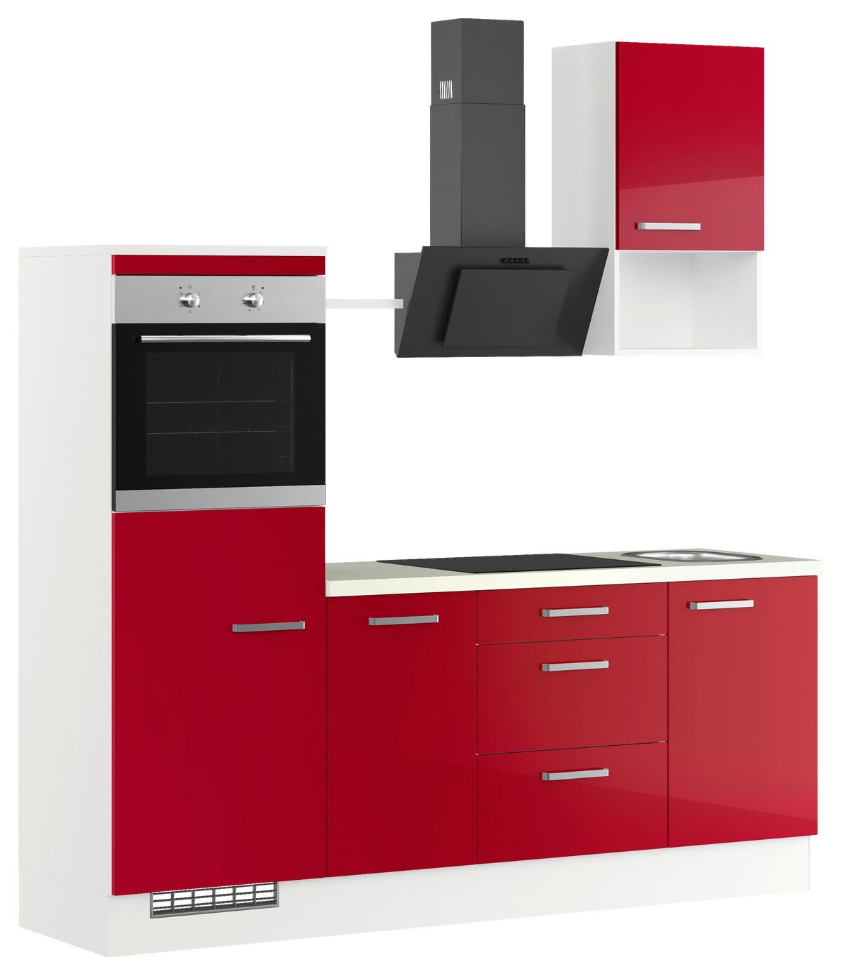 Küchenblock IBZ ohne Geräte ca. 215 cm Rot - Edelstahlfarben/Rot, Design, Holzwerkstoff/Metall (215cm) - Impuls