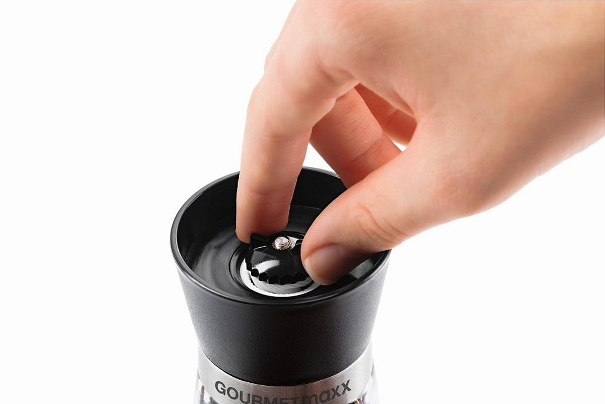 MŁYNEK DO SOLI I PIEPRZU 14343 - czarny, Basics, tworzywo sztuczne/szkło (6,5/13cm) - GOURMETMAXX