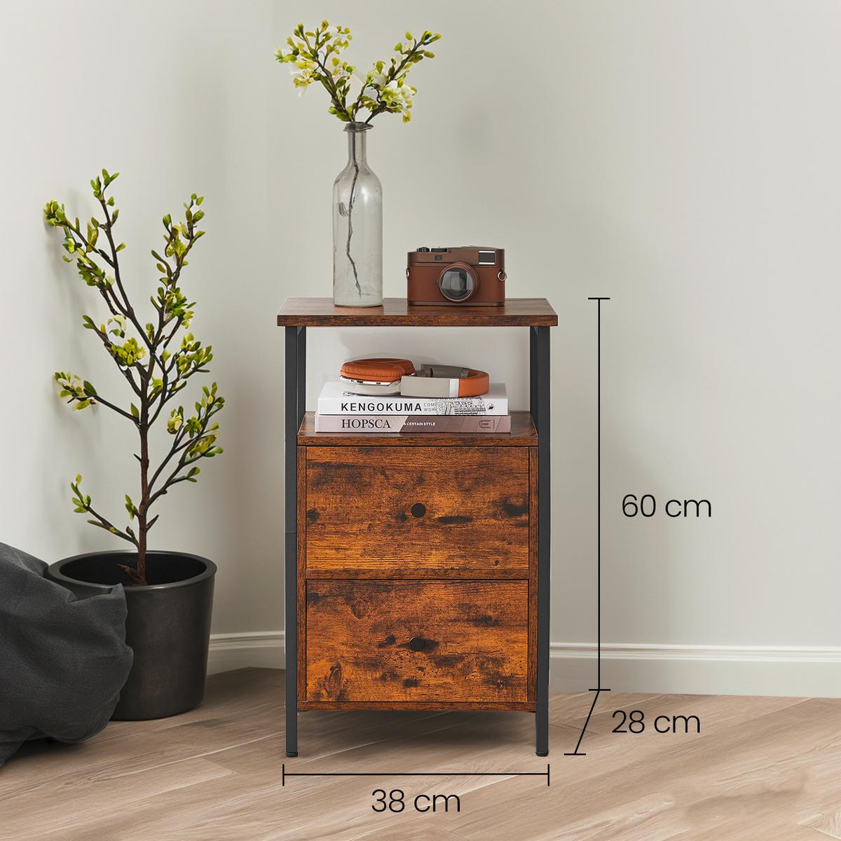 Nachttisch in Braun, Schwarz, eckig - Schwarz/Braun, Trend, Holzwerkstoff/Metall (38/60/28cm) - MID.YOU