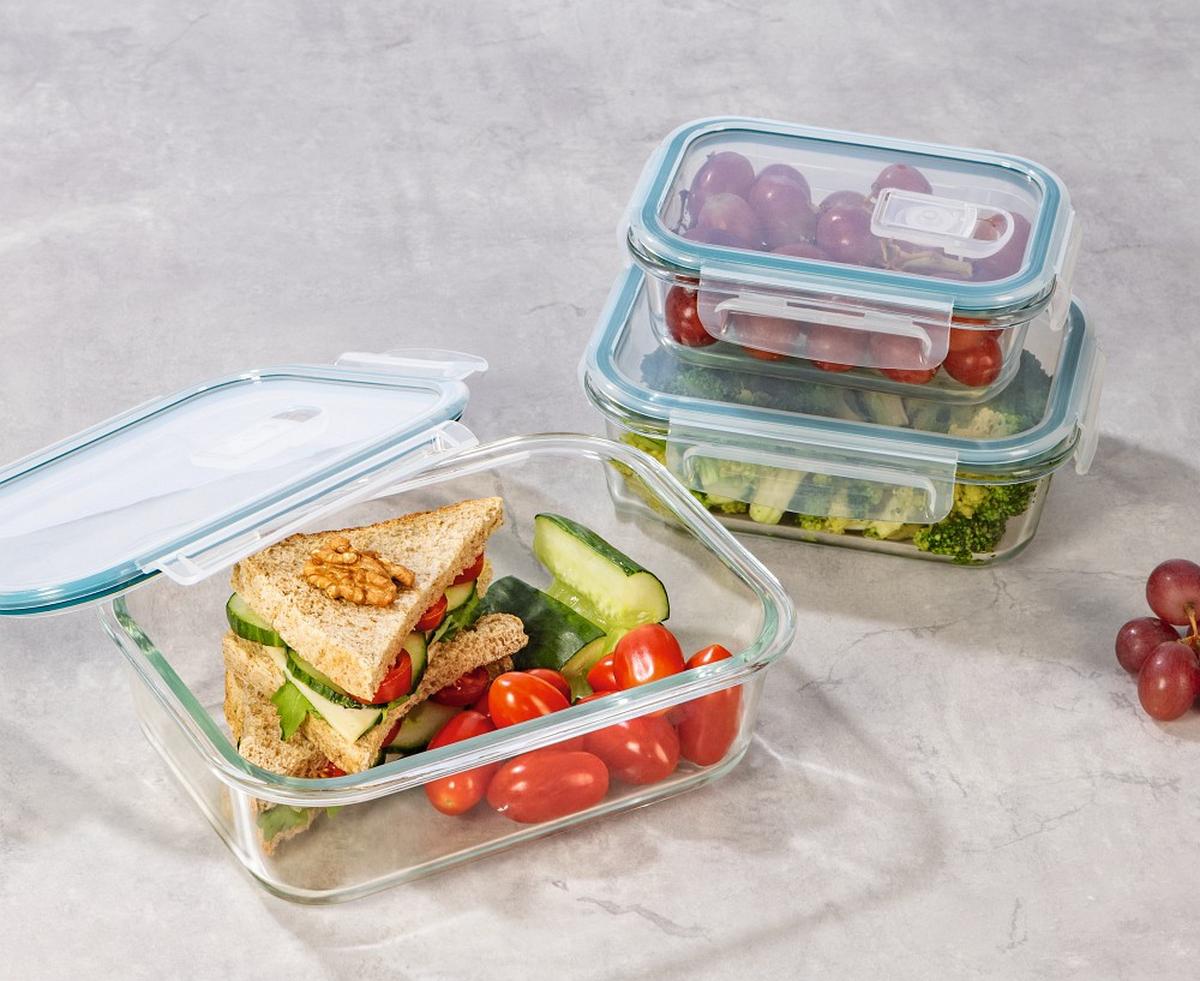 ZESTAW POJEMNIKÓW NA ŻYWNOŚĆ 13755 - zielony/przezroczysty, Basics, tworzywo sztuczne/szkło (19,6/14,5/6,6cm) - GOURMETMAXX