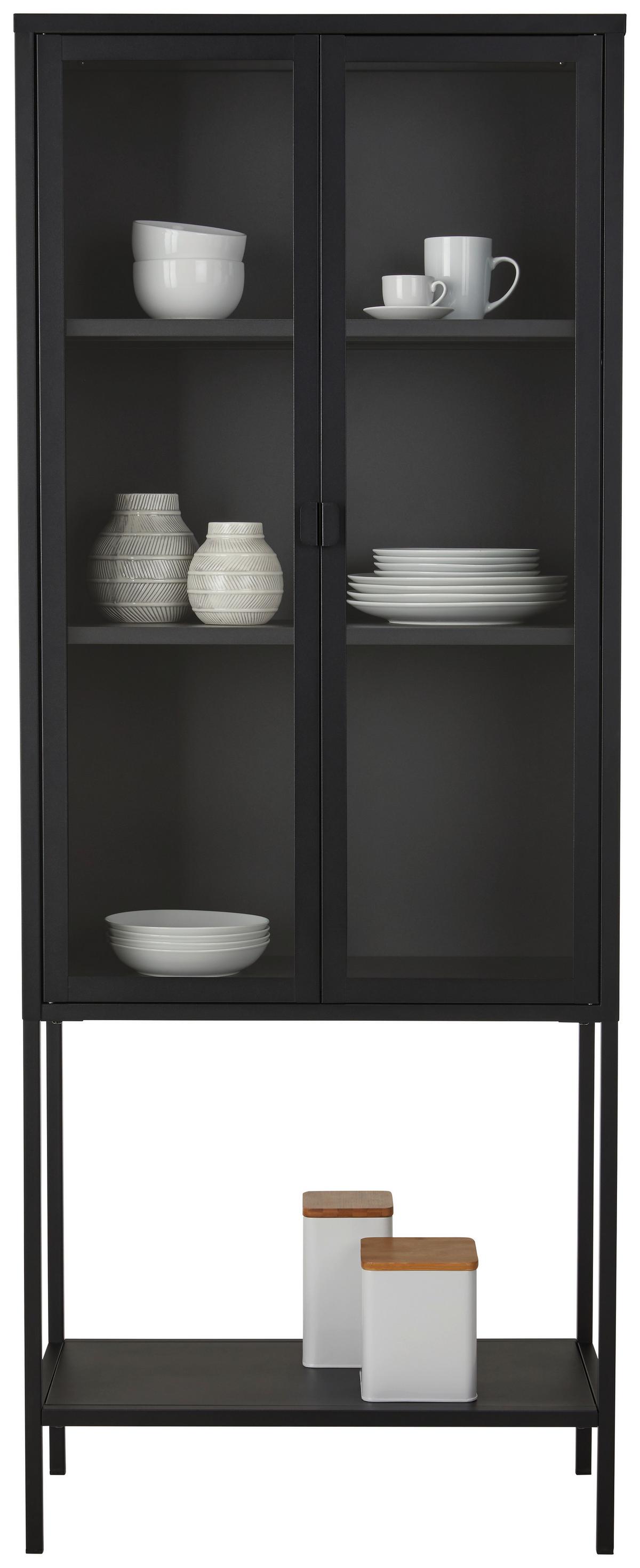 Vitrine aus Metall in Schwarz - Klar/Schwarz, Modern, Glas/Metall (70/180/35cm) - Mömax