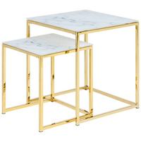 ZESTAW STOLIKÓW KAWOWYCH ALISMA - biały/kolor złoty, Design, metal/szkło (45/45/50cm) - Ambia Home