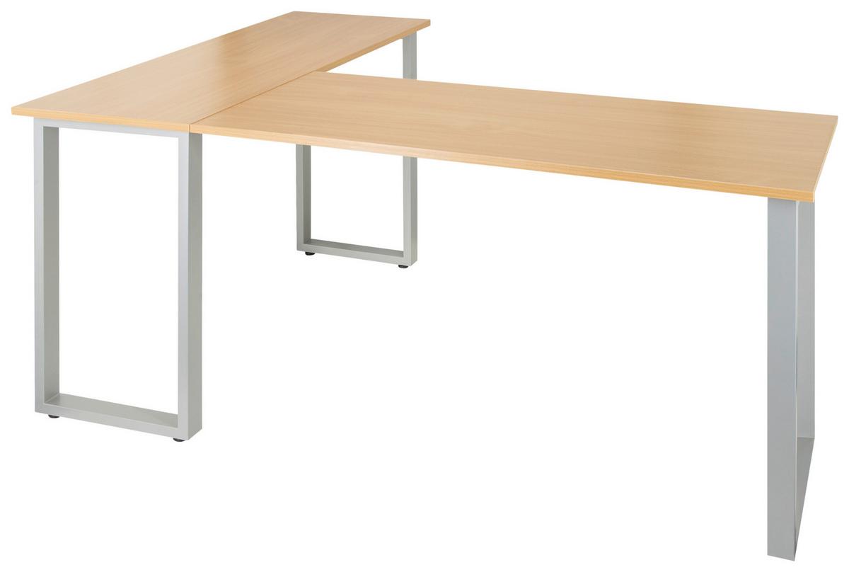 Kotna Pisalna Miza Workspace Basic I, Srebrna, Barva Hrasta - srebrne barve/barve bukve, Basics, kovina/leseni material (165/120/75cm) - MID.YOU