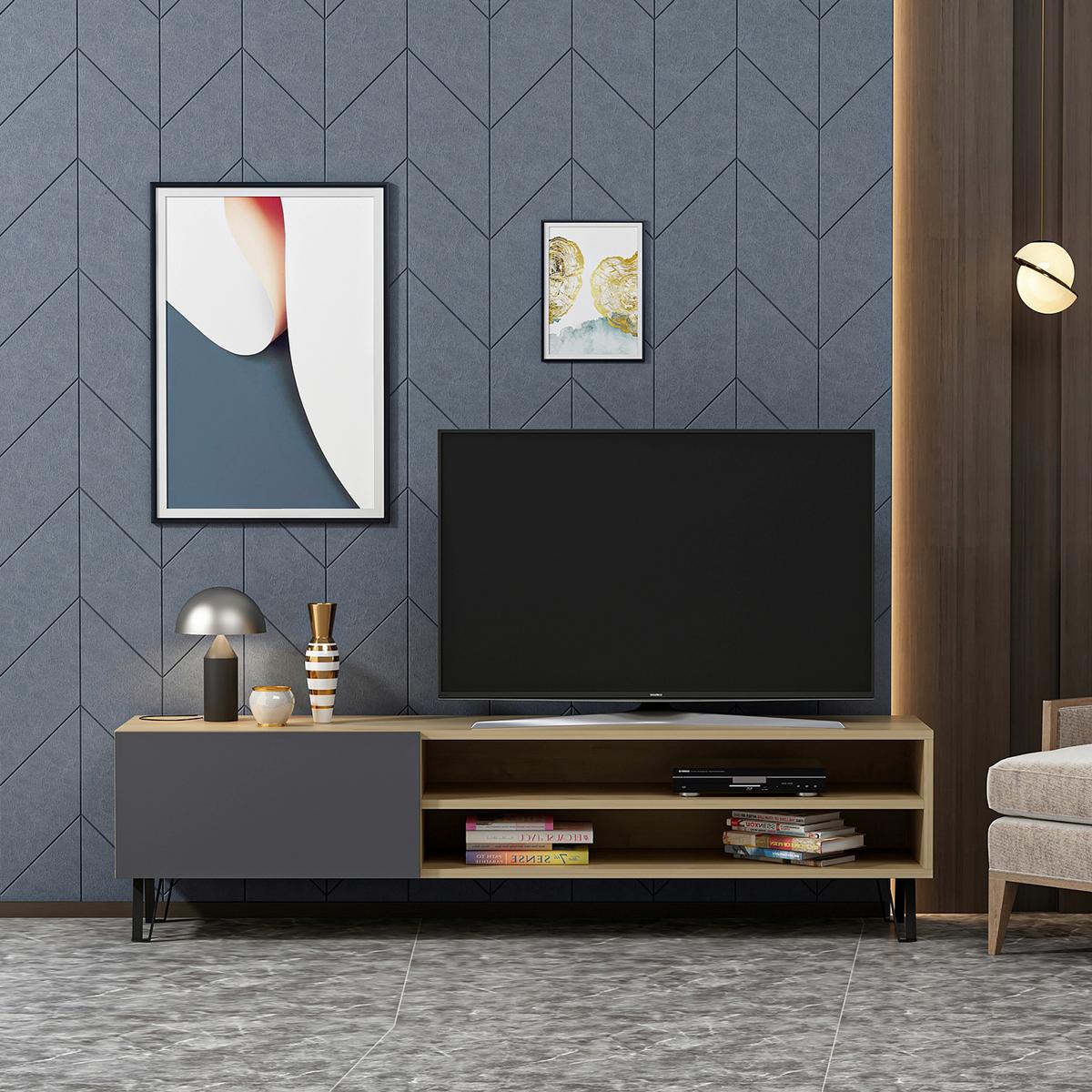 Lowboard Bliss ca. 160x47 cm Eichenfarben - Eichefarben/Schwarz, Design, Holzwerkstoff/Metall (160/47/37,4cm) - Livetastic