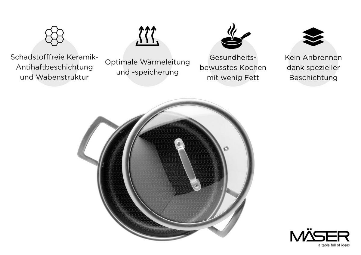 Kochtopf 935609 Kochtopf - Silberfarben/Schwarz, Basics, Metall (24/16,5cm) - Mäser