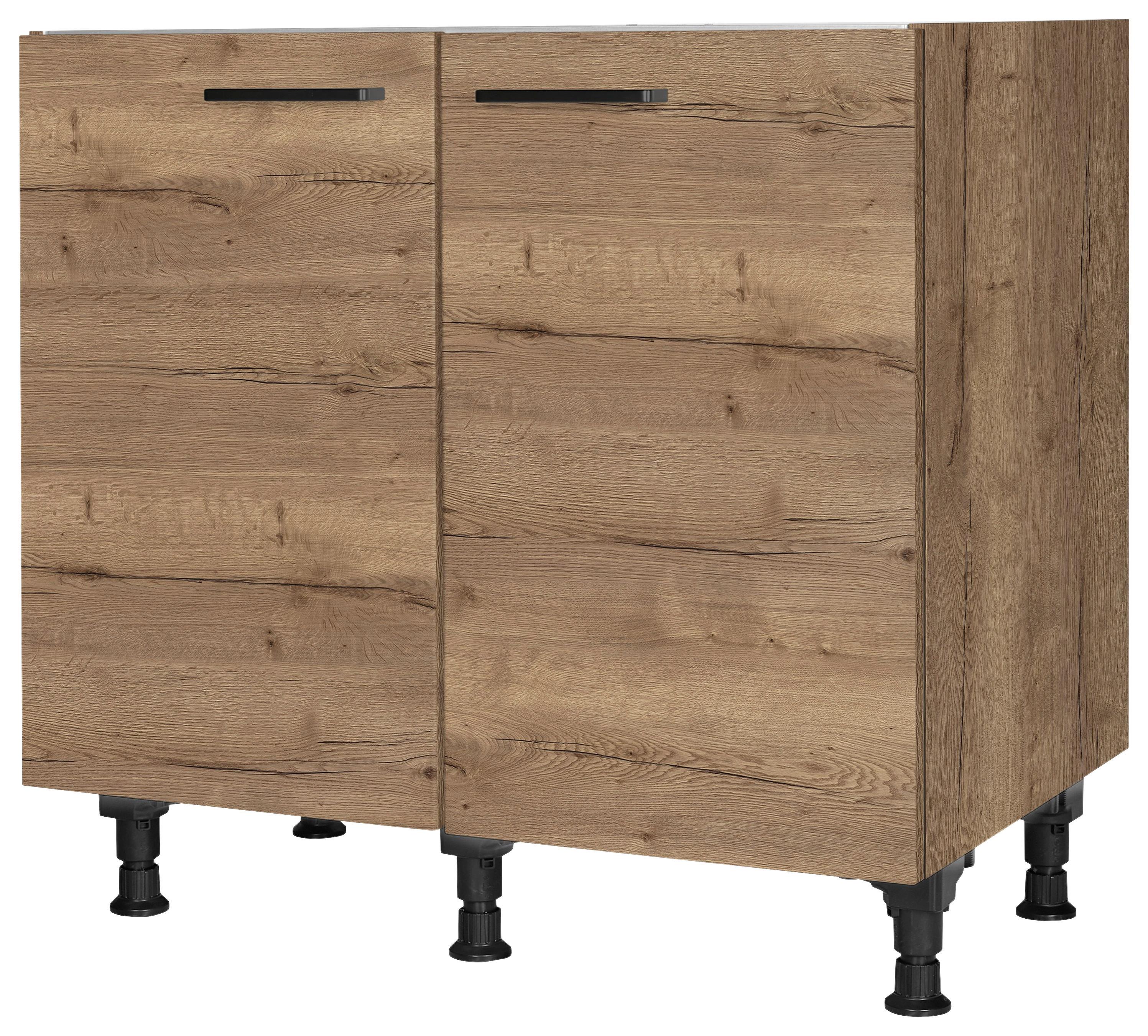 Spülenunterschrank Structura Eiche dunkel - Eiche dunkel/Schwarz, MODERN, Holzwerkstoff/Metall (90/87/56cm) - Nobilia
