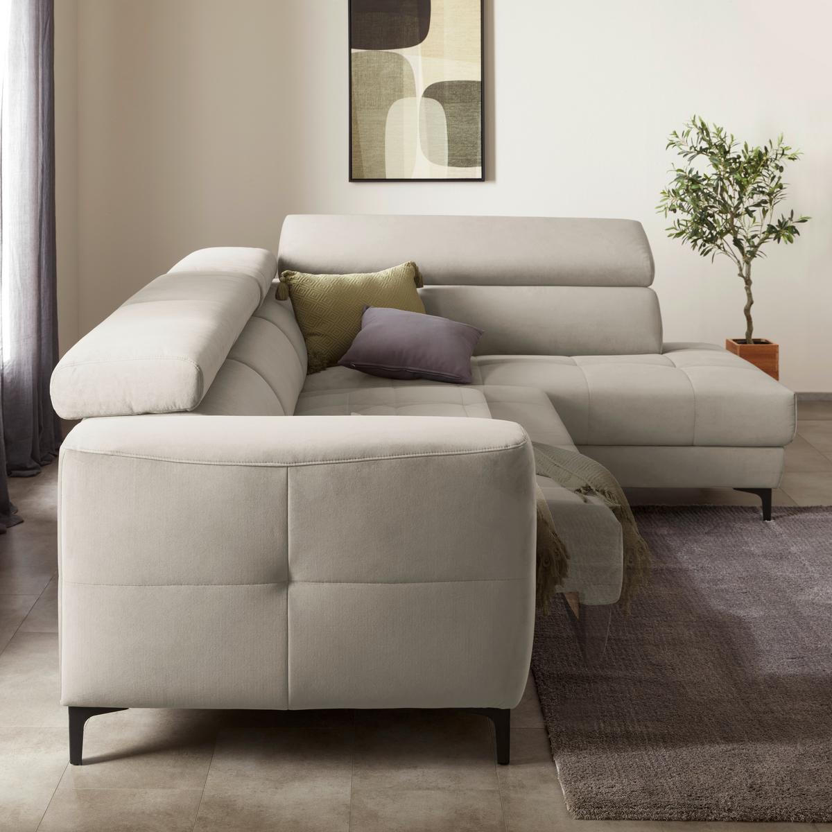 Ecksofa Emma rechts Beige - Beige/Schwarz, MODERN, Textil (301/210cm) - Premium Living
