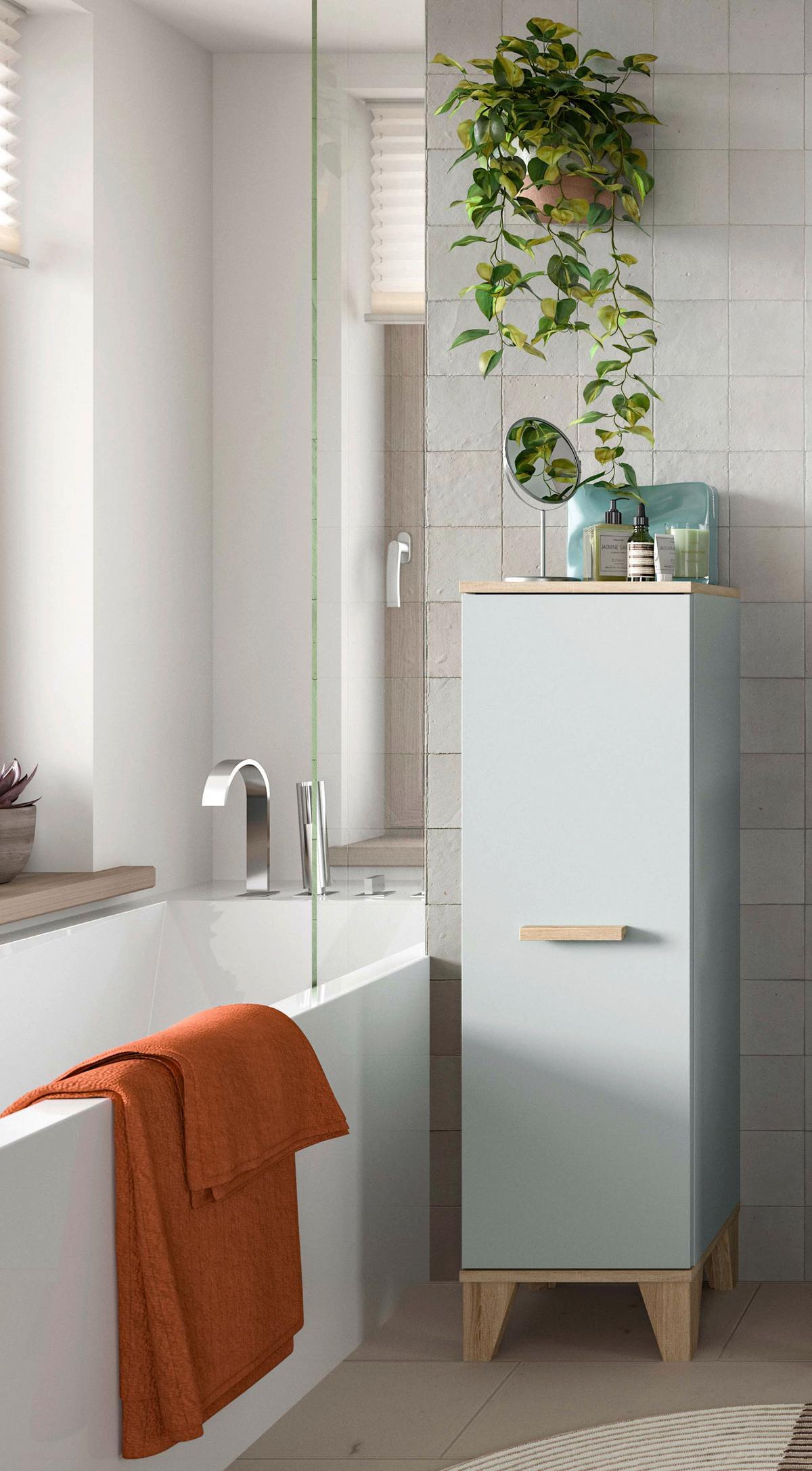 Midischrank Star ca. 34x116x31cm Eiche/Grüngrau - Graugrün/Eiche San Remo, MODERN, Holzwerkstoff/Kunststoff (34/116/31cm) - MID.YOU