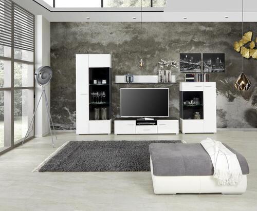 Dnevni Regal Concerto, Bela, Črna, Visoki Sijaj, Led - srebrne barve/črna, Moderno, umetna masa/steklo (308/190/41cm) - Modern Living