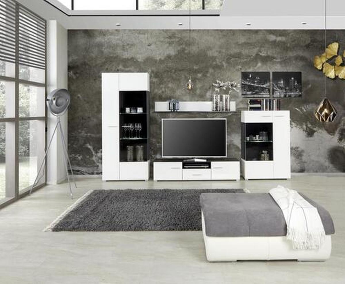 Dnevni Regal Concerto, Bela, Črna, Visoki Sijaj, Led - srebrne barve/črna, Moderno, umetna masa/steklo (308/190/41cm) - Modern Living