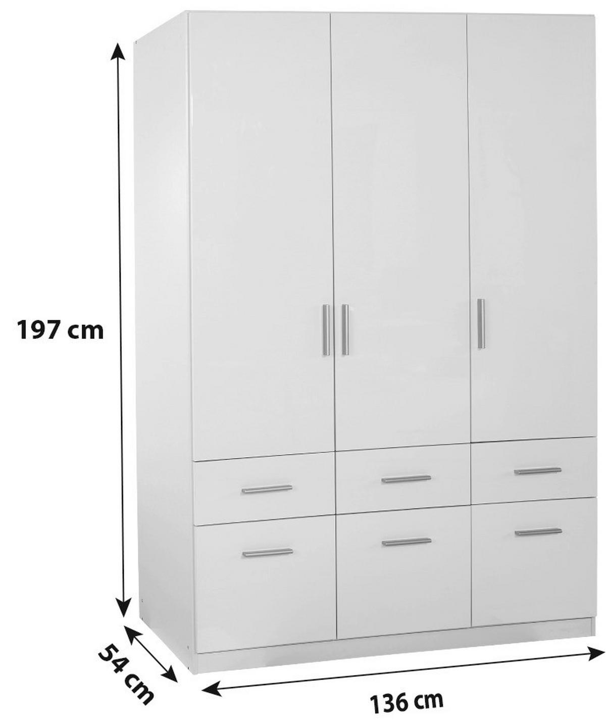 Dulap de haine Celle - alb/alb lucios intens, Modern, lemn (136/197/54cm)