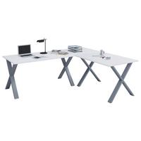 Kotna Pisalna Miza Lona, Bela, 220x190cm - srebrne barve/bela, Moderno, kovina/leseni material (220/190/76cm) - MID.YOU