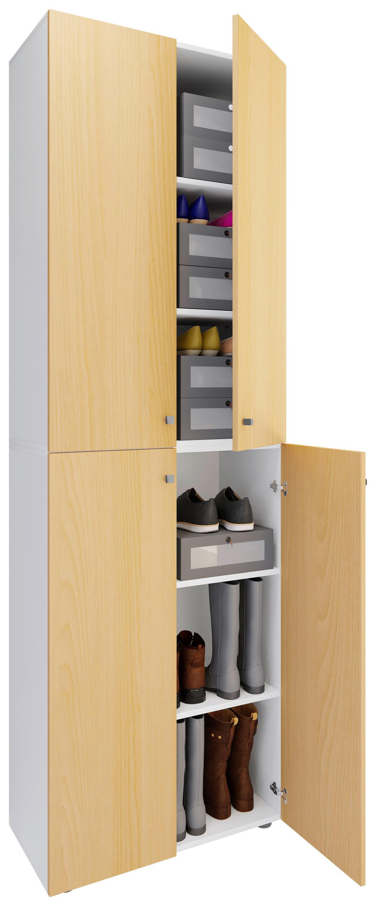 Schuhschrank LONA Weiß/ Buchefarben ca. 70x220x40 cm - Buchefarben/Silberfarben, Design, Holzwerkstoff/Kunststoff (70/220/40cm) - MID.YOU
