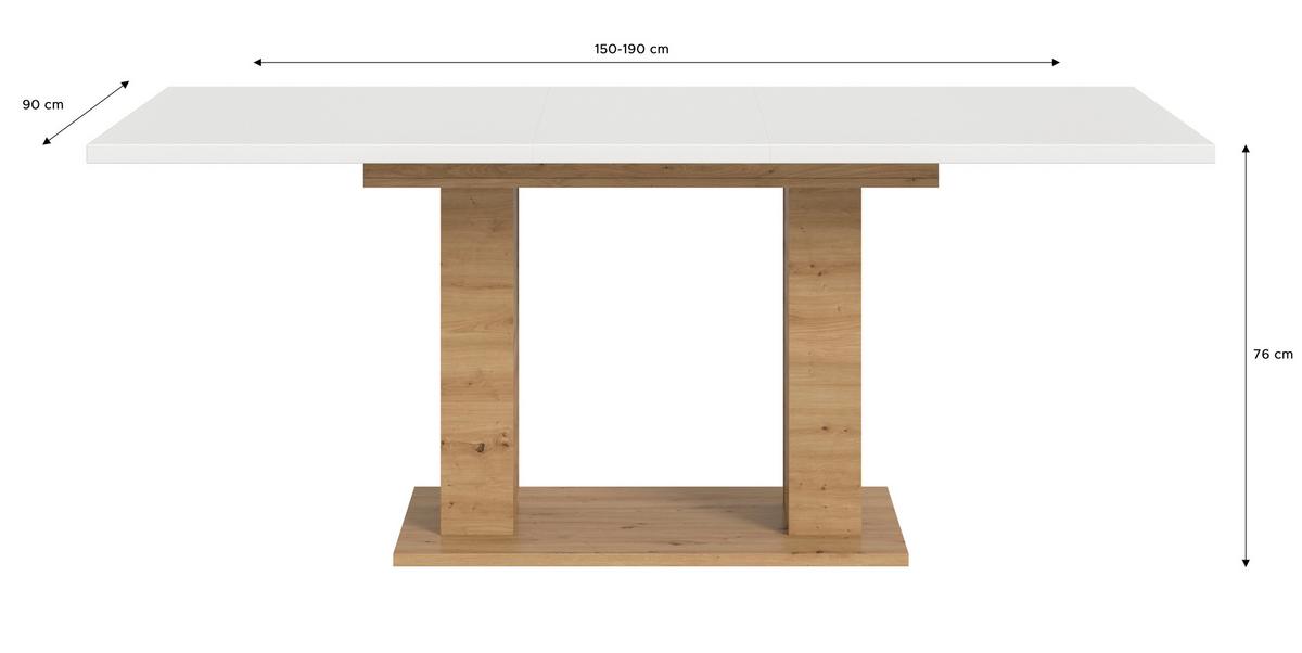 Ausziehtisch Marlon ca. 150x190 cm Eiche/Weiß - Weiß/Eiche Artisan, KONVENTIONELL, Holzwerkstoff (150-190/90/76cm)