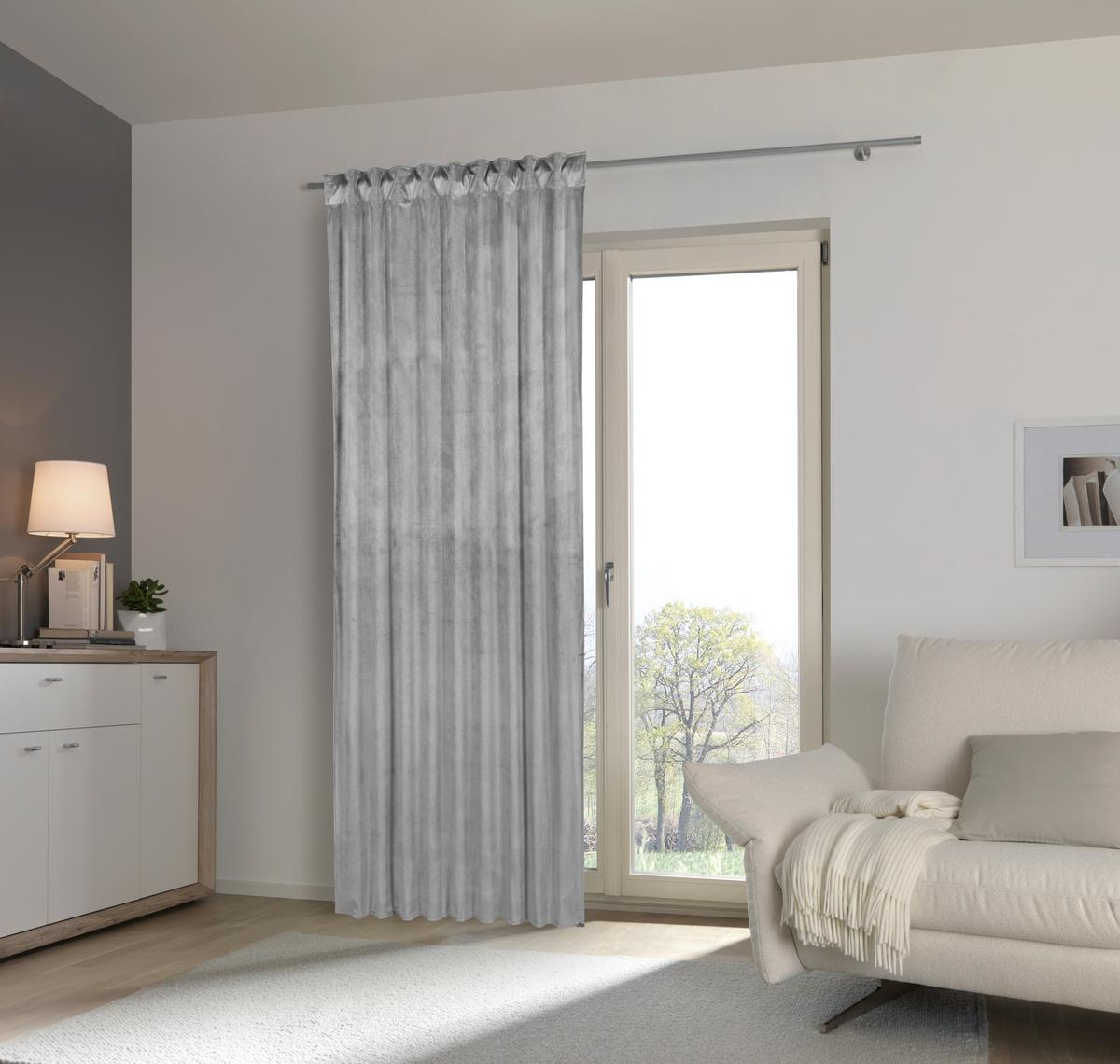 ZASŁONA GOTOWA PABLO - kolor srebrny, Basics, tkanina (135/245cm) - Esposa