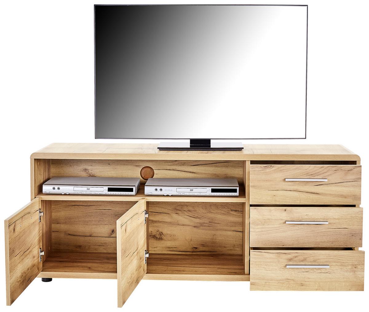 Médiaállvány 2 Ajtó 3 Fiók Fontana - tölgyfa, Modern, faalapú anyag (150/60/38cm)