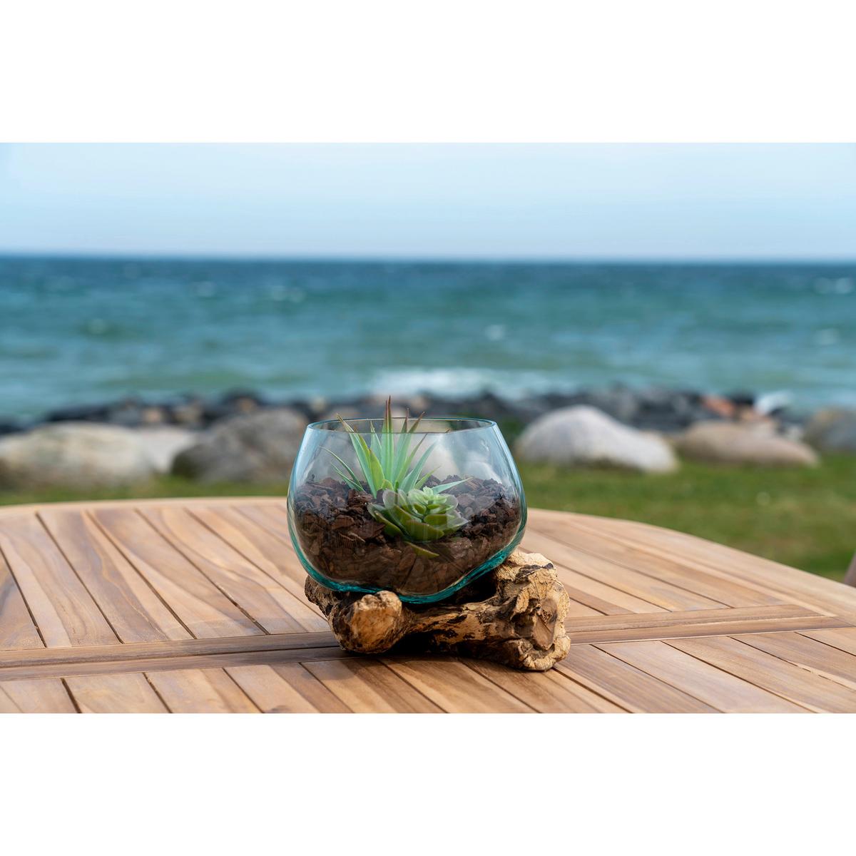Vase San Marino Waterdrop Transparent/Teakfarben - Transparent/Teakfarben, Design, Glas/Holz (15/15/15cm)