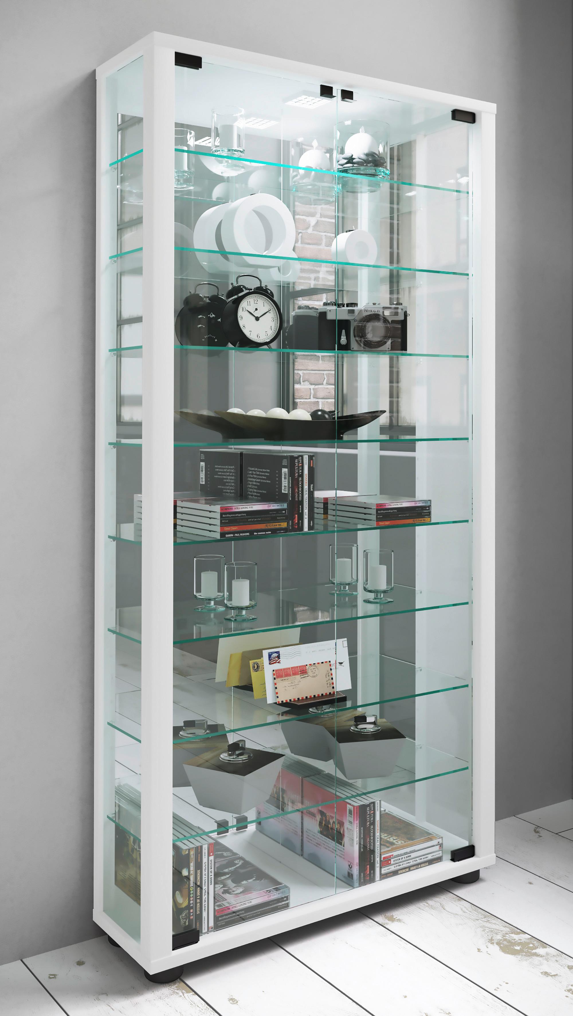 Vitrine Lumo mit LED ca. 59x115x18 cm Weiß - Schwarz/Weiß, MODERN, Glas/Holzwerkstoff (59/114,8/18cm) - MID.YOU
