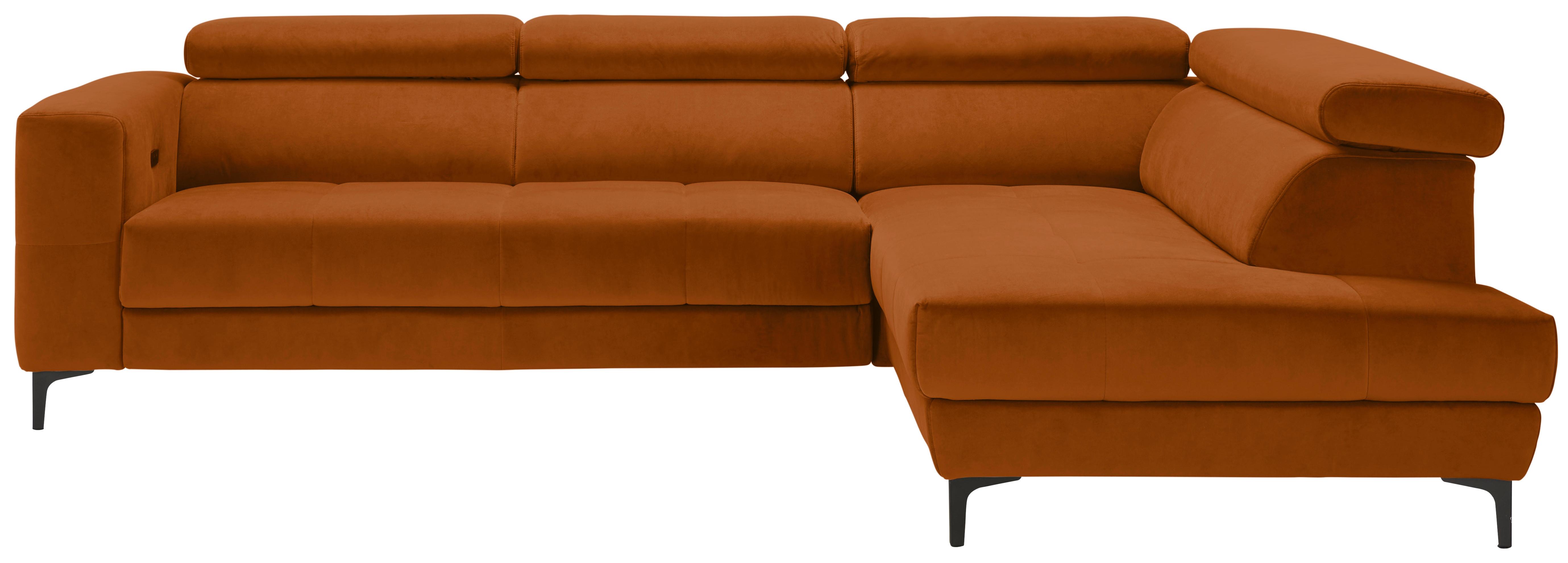 Ecksofa Emma rechts Orange - Schwarz/Orange, MODERN, Textil (301/210cm) - Premium Living