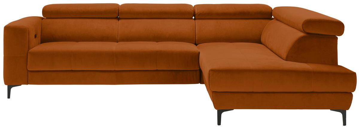 Ecksofa Emma rechts Orange - Schwarz/Orange, MODERN, Textil (301/210cm) - Premium Living