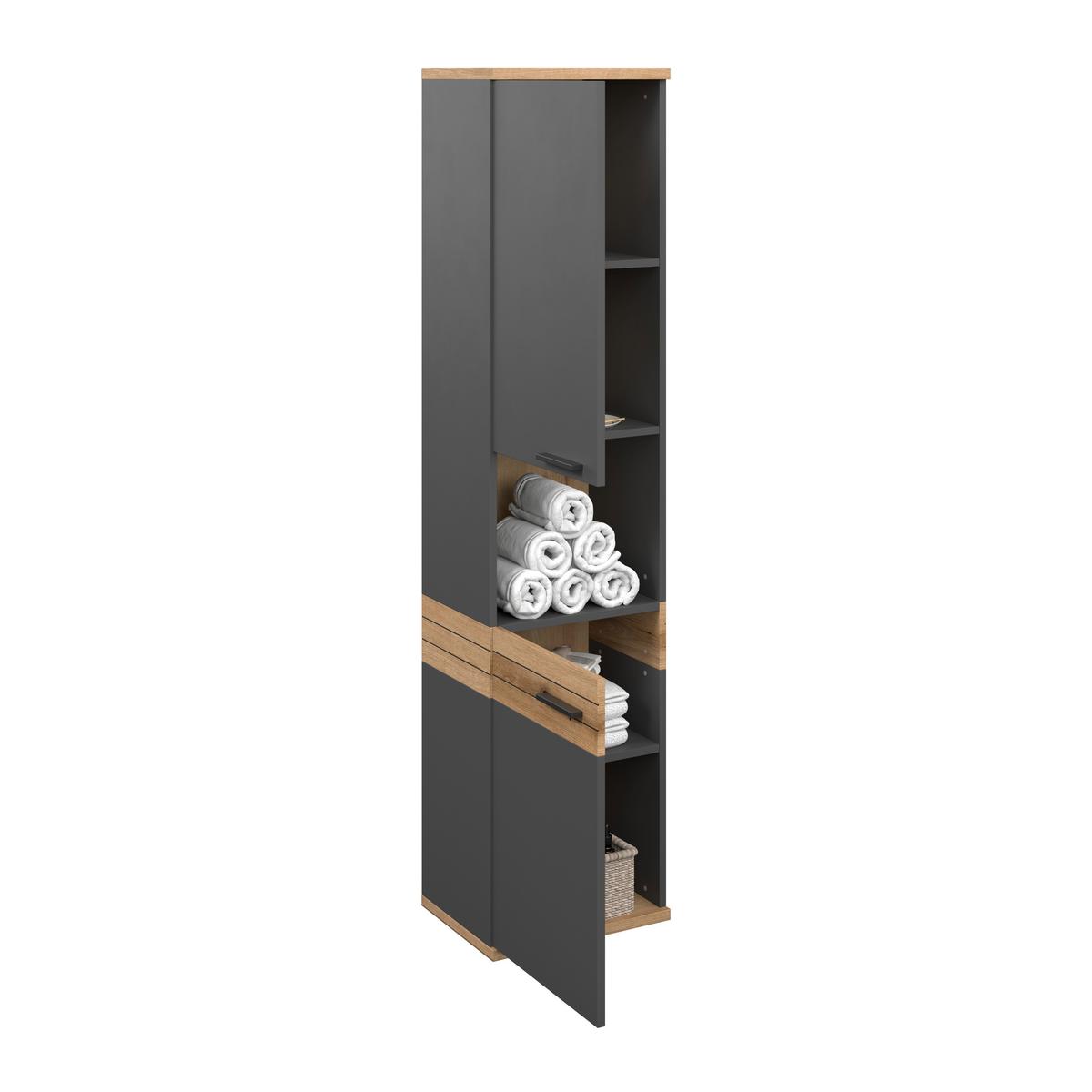 Dulap înalt Cotia - culoare lemn stejar/antracit, Modern, material pe bază de lemn (40/170/30cm) - James Wood