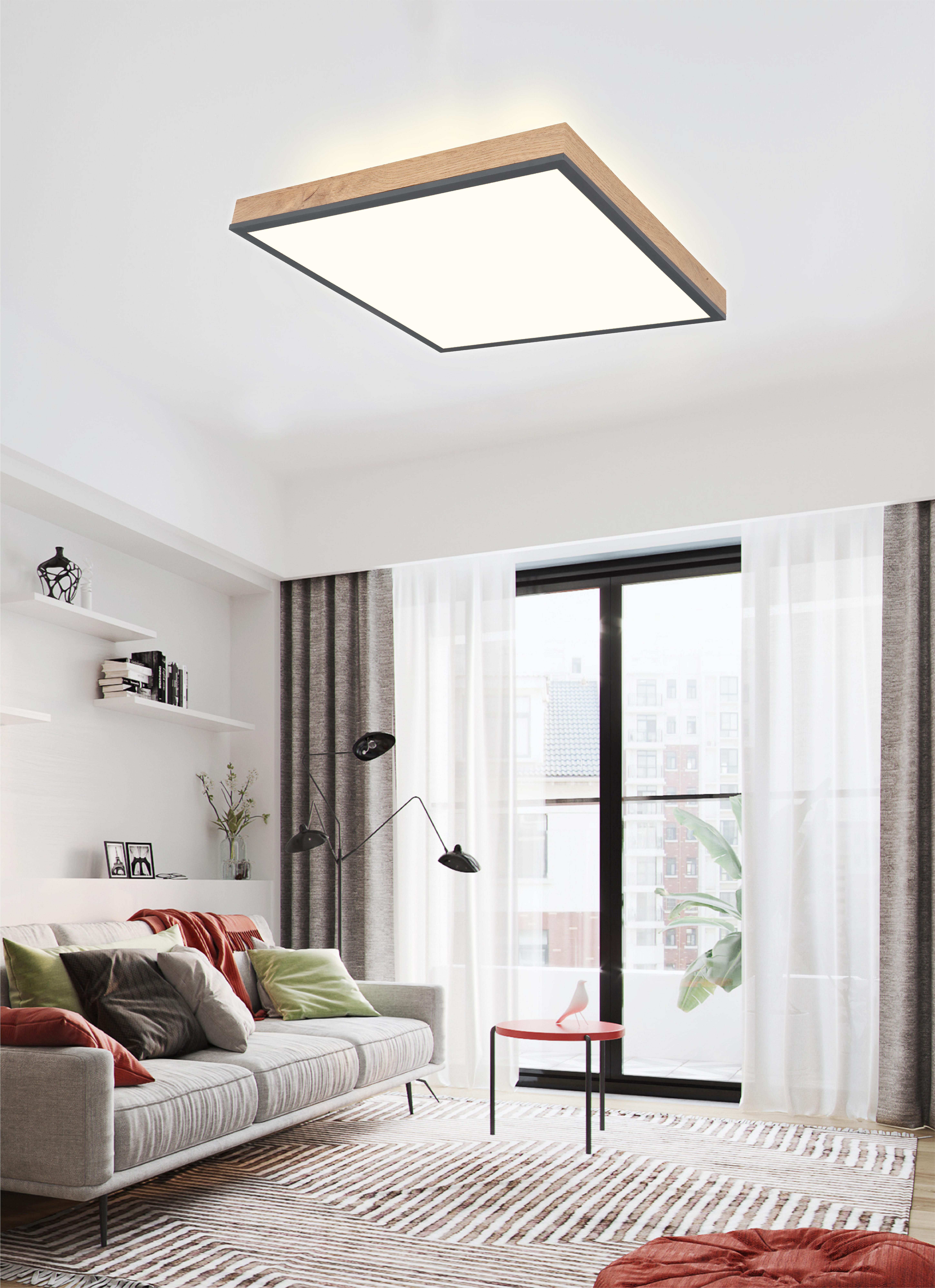 LAMPA SUFITOWA LED LUDWIG *SBN* - opal/kolor grafitowy, Natur, materiał drewnopochodny/tworzywo sztuczne (45/45/7,6cm) - Novel