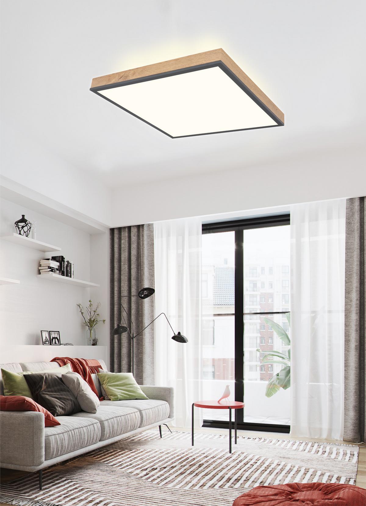 LAMPA SUFITOWA LED LUDWIG *SBN* - opal/kolor grafitowy, Natur, materiał drewnopochodny/tworzywo sztuczne (45/45/7,6cm) - Novel