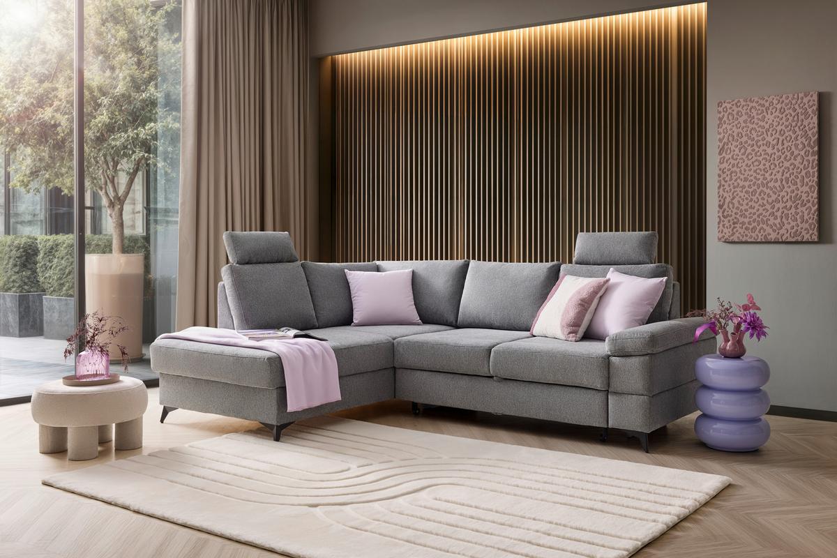 Ecksofa Sara Grau - Schwarz/Grau, MODERN, Textil/Metall (189/87-103/250cm) - Mömax