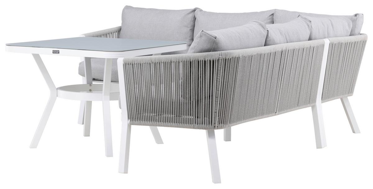 LOUNGEGARNITUR VIRYA - Weiß/Grau, KONVENTIONELL, Textil/Metall - Gardenson