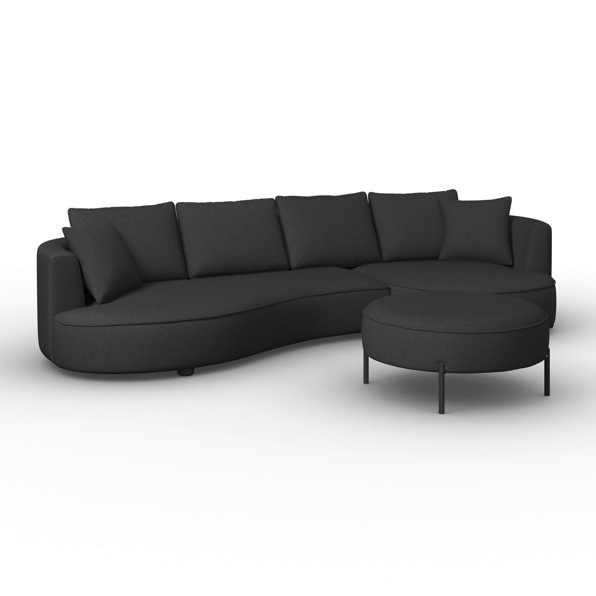 Wohnlandschaft Nilas Schwarz Chenille mit Hocker - Schwarz, MODERN, Holz/Textil (322/80/154cm) - Bessagi Home