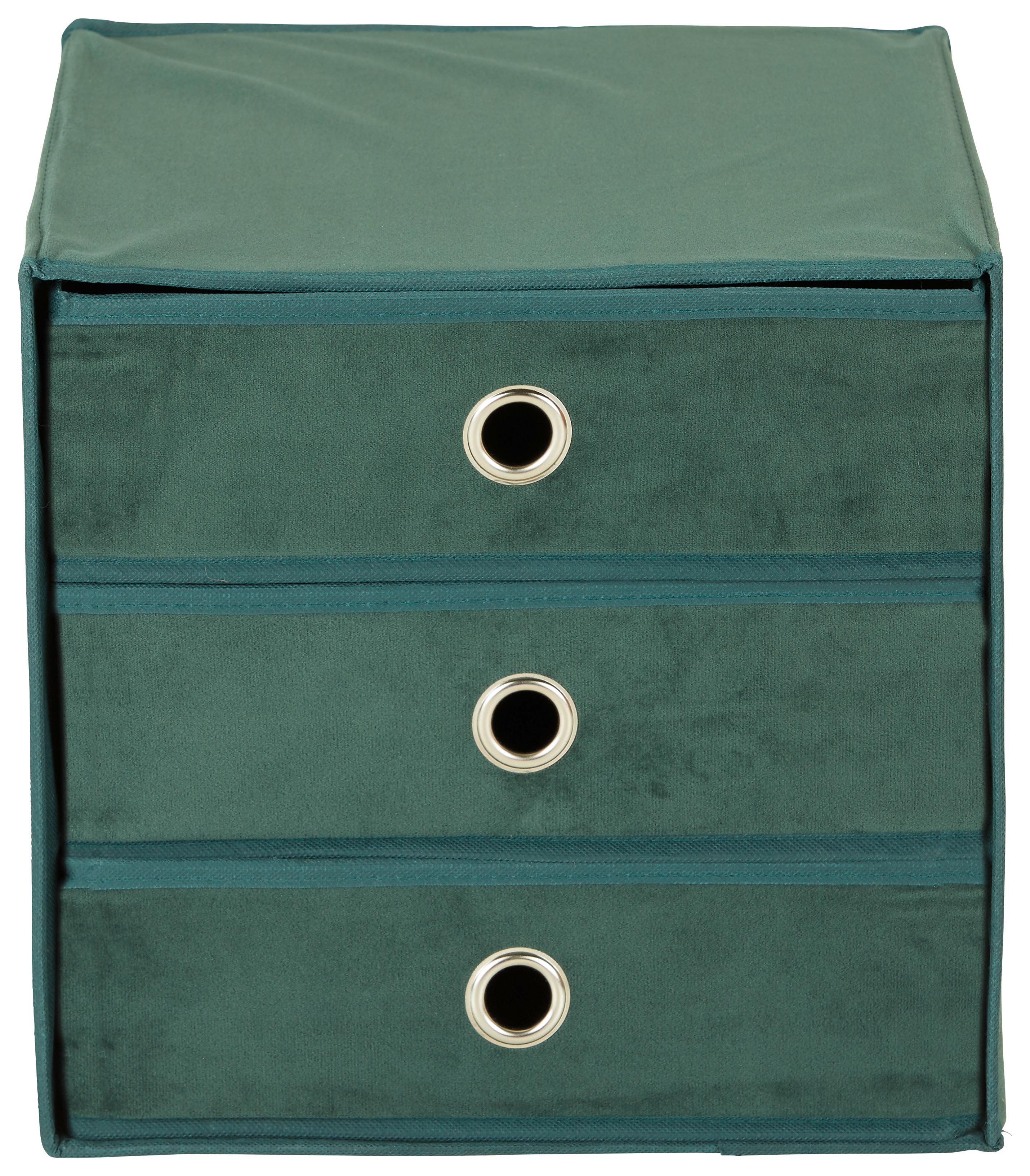 Schubladenbox Mona aus Samt in Dunkelgrün - Dunkelgrün, Karton/Textil (32/31,5/32cm) - Mömax