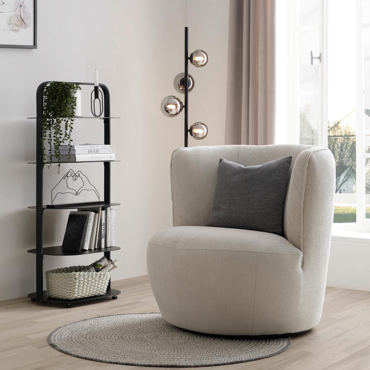 Sessel Jasima in Beige drehbar - Beige/Schwarz, Modern, Textil/Metall (77/81/85cm) - Premium Living
