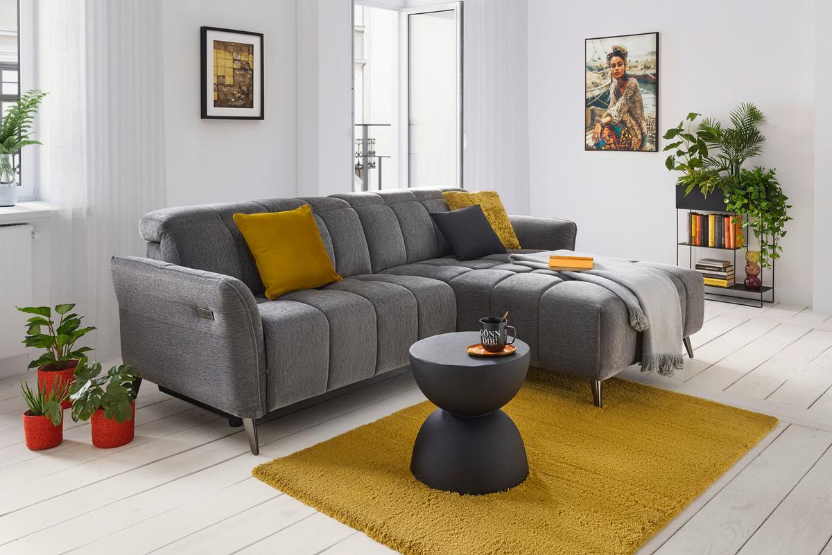 Ecksofa Pisa Anthrazit - Anthrazit/Schwarzchrom, MODERN, Holz/Textil (248/173cm) - Mömax