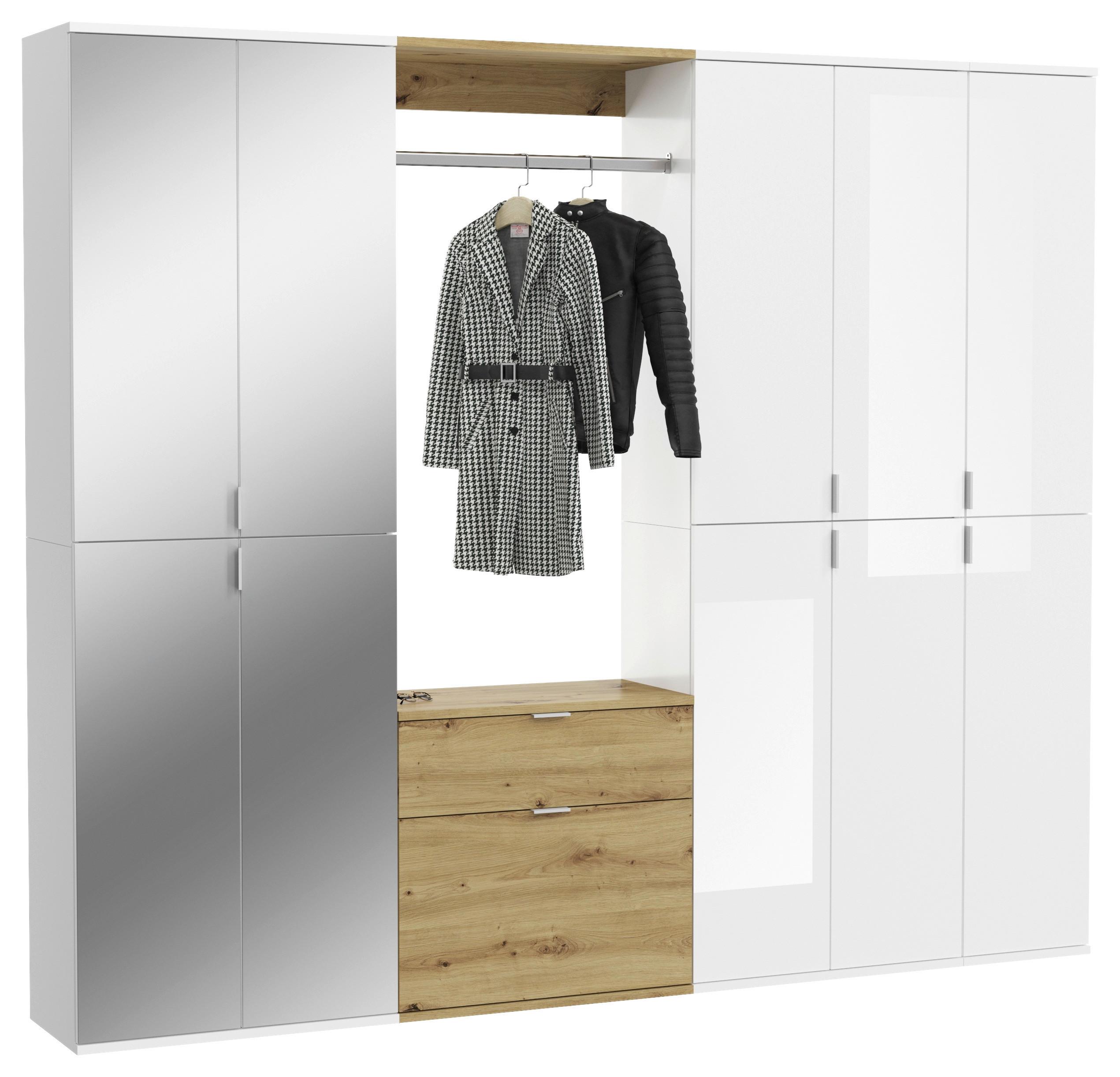 Garderobe Projekt X ca. 213x193 cm Eiche/Weiß - Weiß Hochglanz, KONVENTIONELL, Holzwerkstoff (213/193/34cm) - MID.YOU