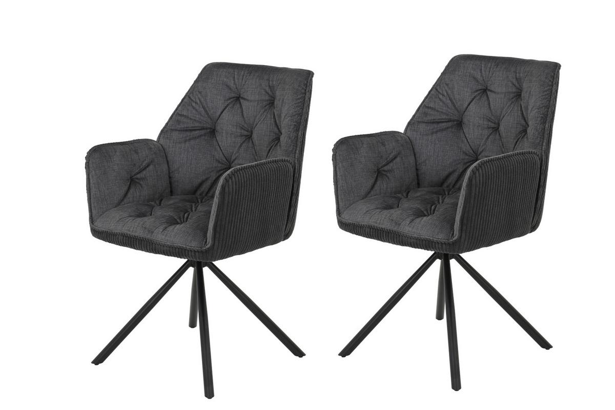 Armlehnstuhl-Set Inge 2er-Set Cord Anthrazit - Anthrazit/Schwarz, MODERN, Textil/Metall (58/88/63cm) - MID.YOU