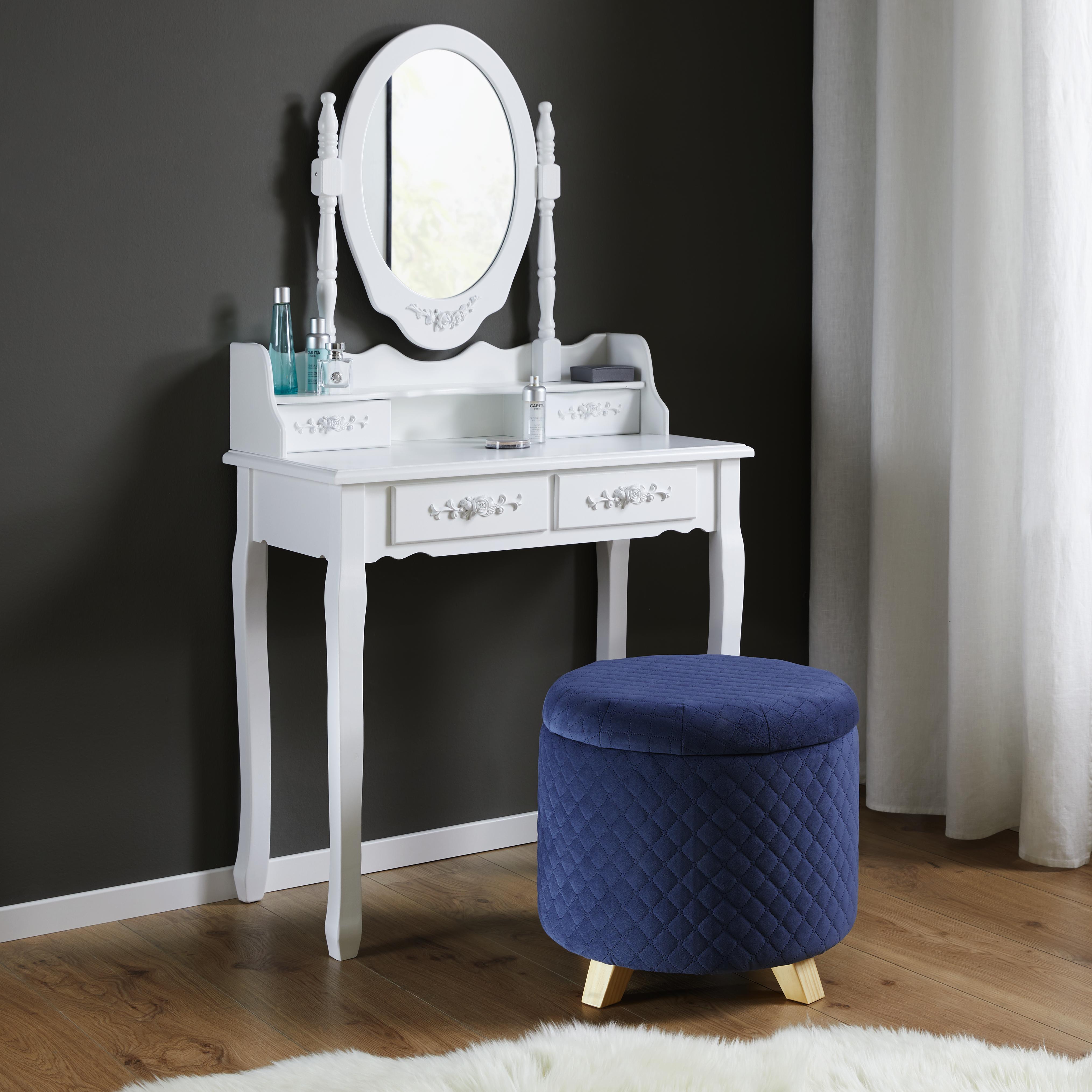 Hocker in Blau mit Stauraum 'Joris' - Blau/Pinienfarben, MODERN, Holz/Textil (45/41cm) - Bessagi Home