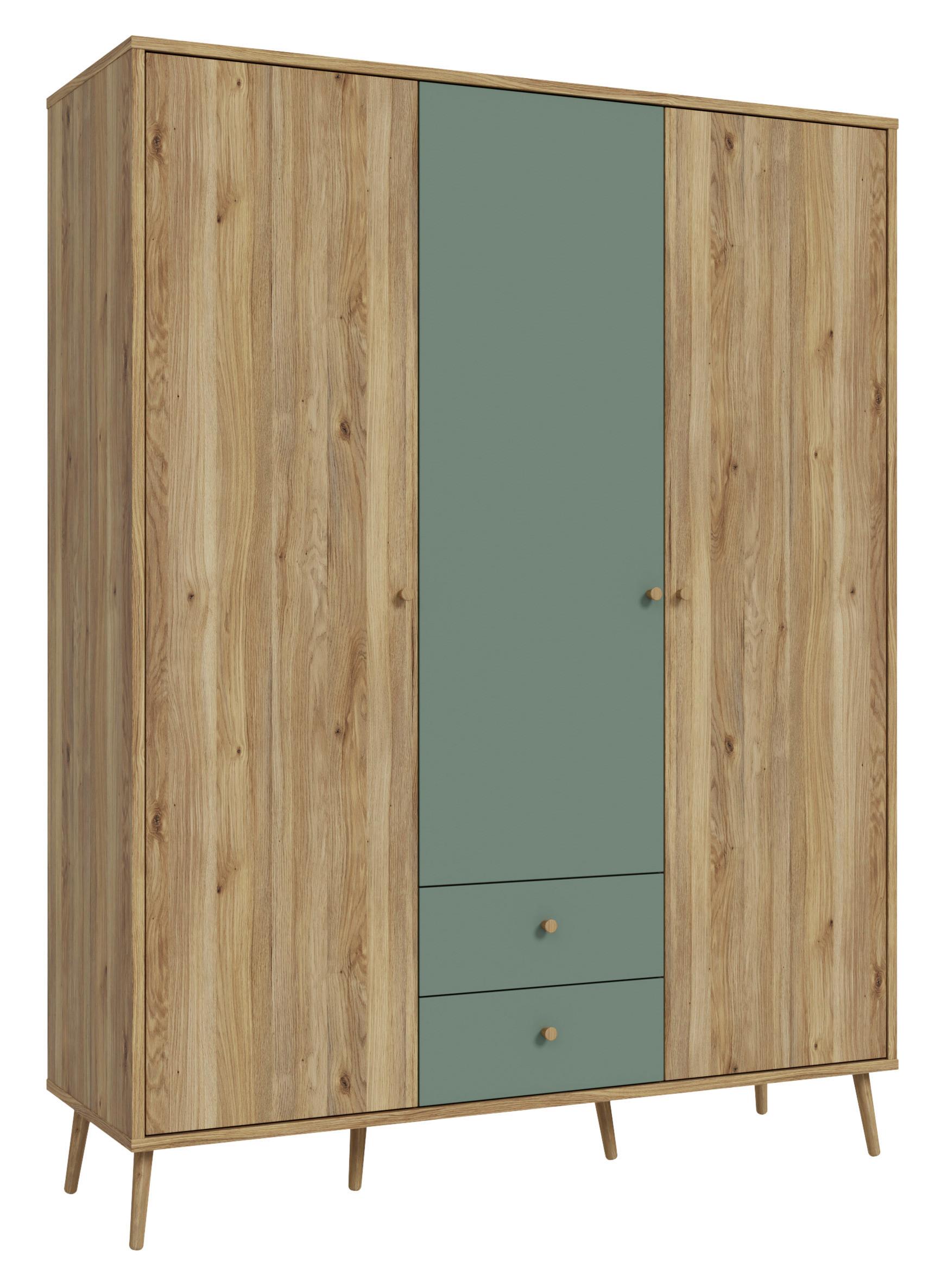Kleiderschrank Whenua Eichefarben/Salbeigrün - Eichefarben/Salbeigrün, KONVENTIONELL, Holzwerkstoff (154/202/52cm) - Mömax