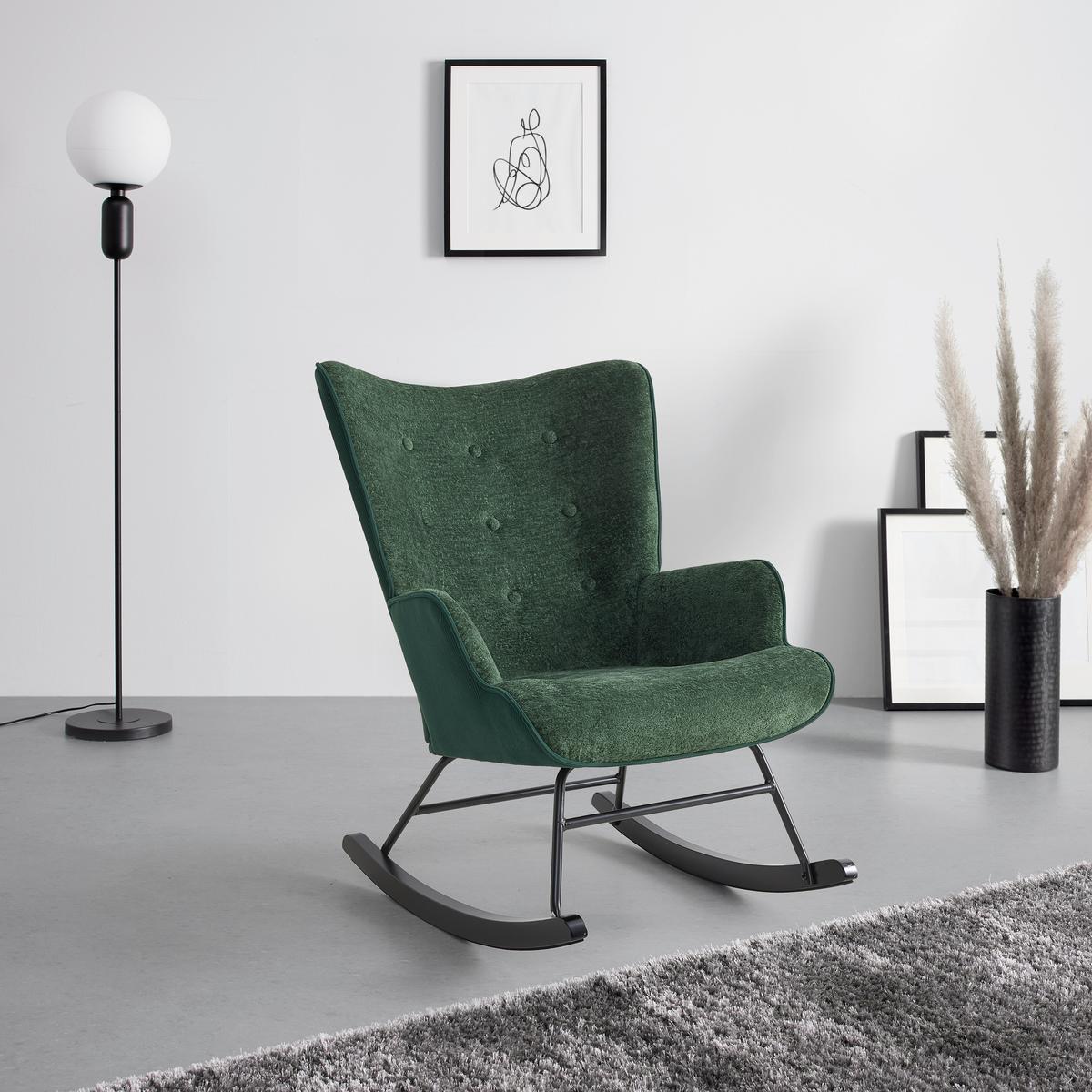 Schaukelstuhl Rock Grün/Schwarz - Schwarz/Grün, MODERN, Holz/Textil (66/90/77cm) - Mömax