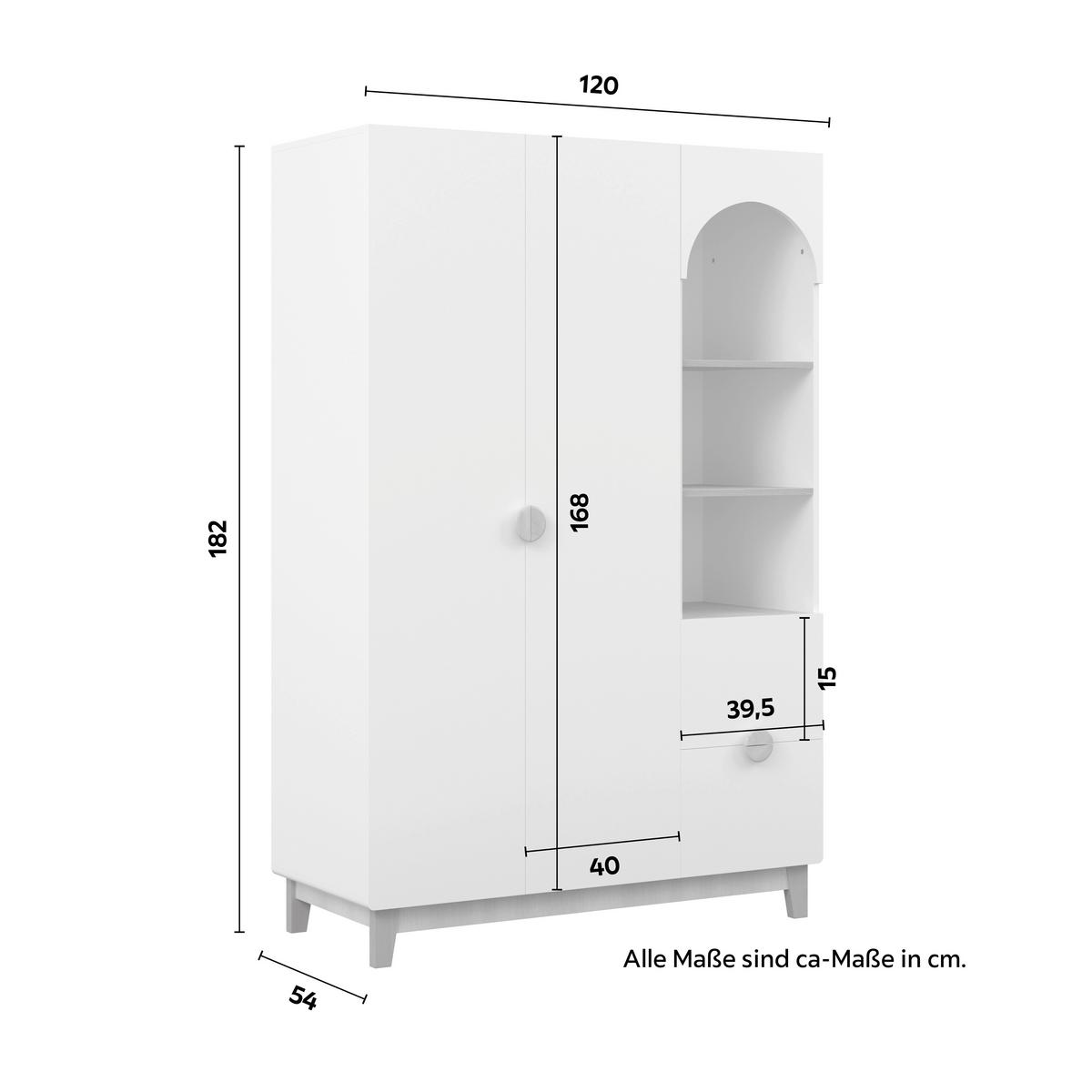 Otroška Garderobna Omara Enny, Bela - bela/barve bukve, Moderno, leseni material/les (120/182/54cm) - Bessagi Kids