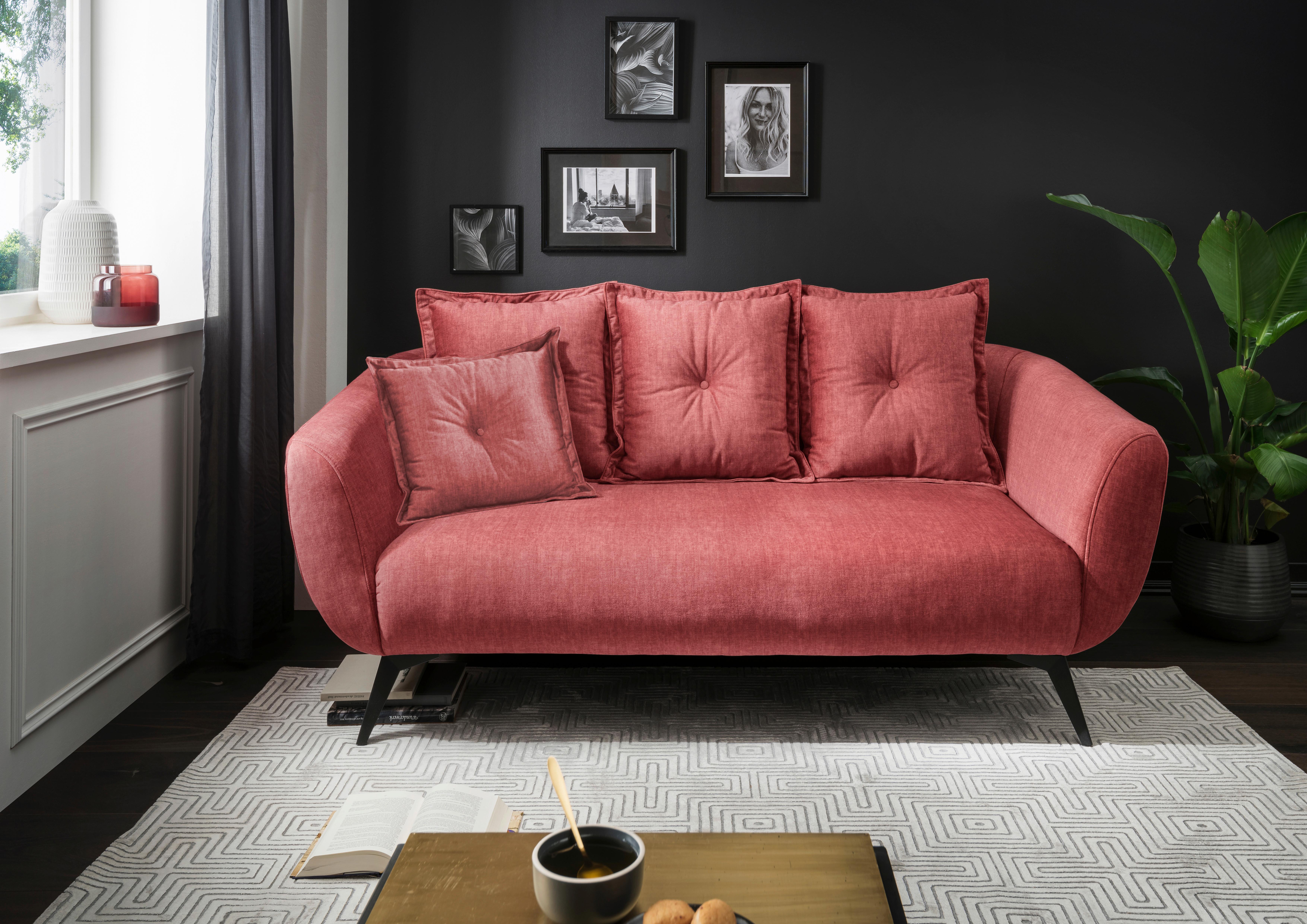 2,5-Sitzer-Sofa Baggio Koralle Velours - Koralle/Schwarz, MODERN, Holz/Textil (196/94/103cm) - Livetastic